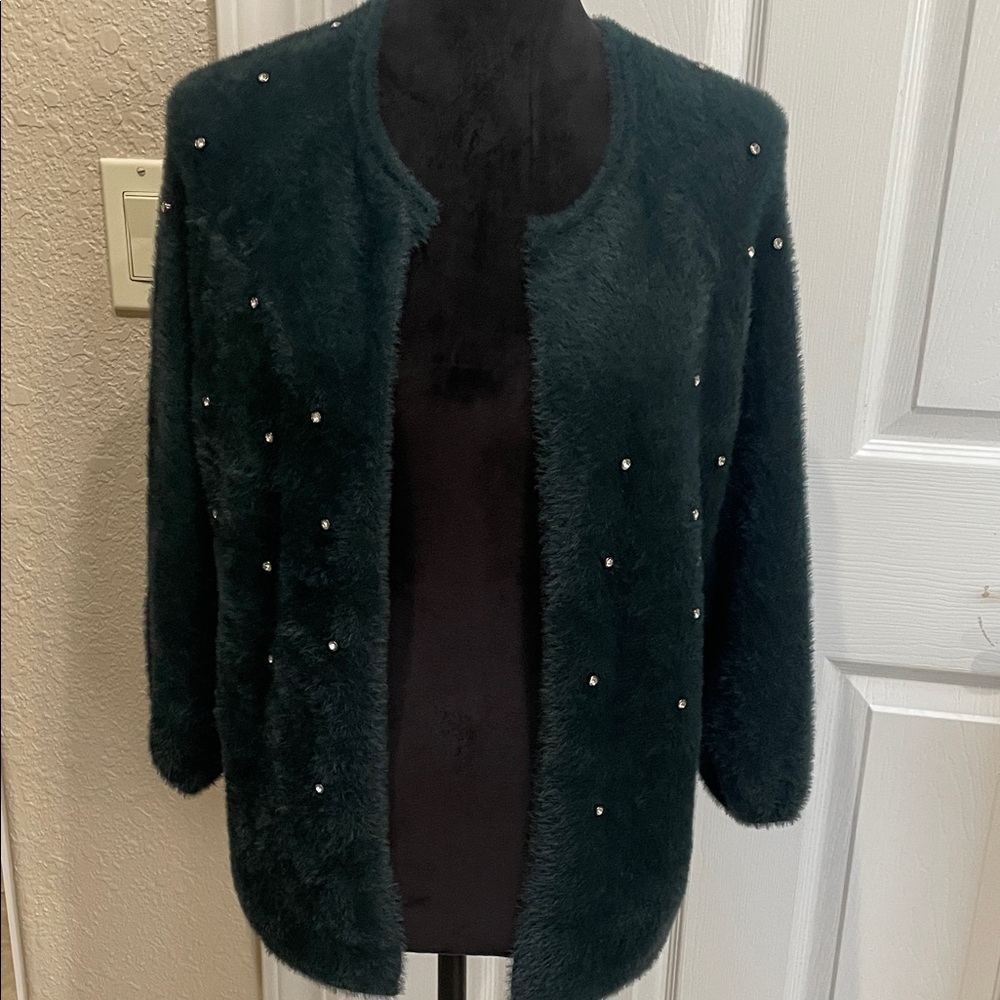 NIC+ZOE Deep Space Green Sweater with Bling Details Size M